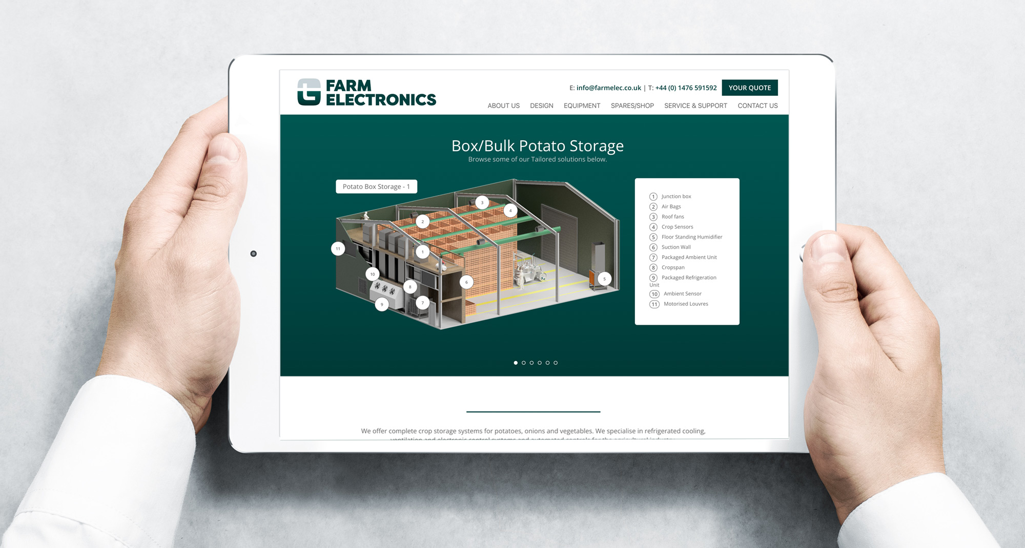 Farm Electronics website on a tablet